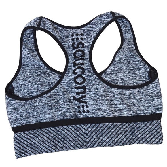 Saucony Padded Sports Bra, Grey & Black - Medium - Picture 1 of 6